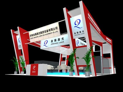 80平米展臺設(shè)計制作：四面開口/現(xiàn)代/木質(zhì)結(jié)構(gòu)/紅色，為汽配展展商而作（免費使用）