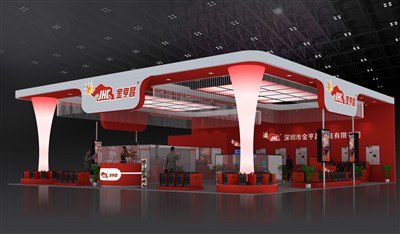 225平米展臺設(shè)計制作：三面開口/現(xiàn)代/木質(zhì)結(jié)構(gòu)/紅色，為機械展展商而作（免費使用）
