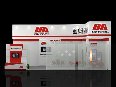 36平米展臺設(shè)計制作：二面開口/現(xiàn)代/木質(zhì)結(jié)構(gòu)/紅色，為汽配展展商而作（免費(fèi)使用）