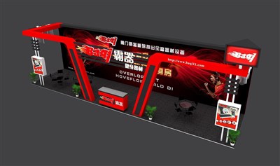 51.8平米展臺設(shè)計(jì)制作：三面開口/現(xiàn)代/木質(zhì)結(jié)構(gòu)/紅色，為機(jī)械展展商而作（免費(fèi)使用）