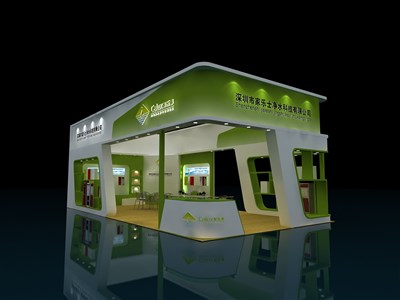72平米展臺(tái)設(shè)計(jì)制作：三面開口/現(xiàn)代/木質(zhì)結(jié)構(gòu)/綠色，為家電展展商而作（免費(fèi)使用）