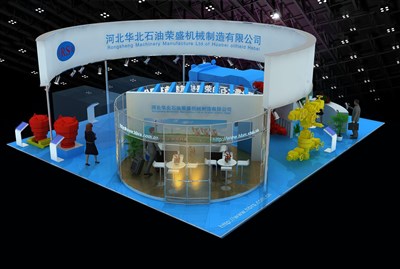 168平米展臺設計制作：四面開口/現(xiàn)代/木質(zhì)結(jié)構/藍色，為機械展展商而作（免費使用）