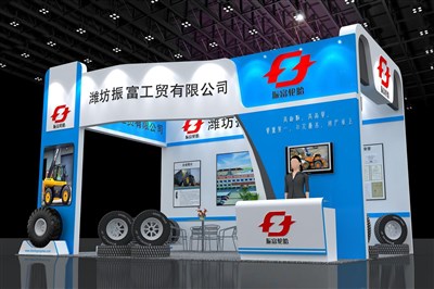35平米展臺設計制作：三面開口/現(xiàn)代/木質(zhì)結(jié)構(gòu)/藍色，為汽配展展商而作（免費使用）