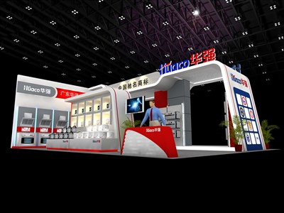 108平米展臺設(shè)計制作：三面開口/現(xiàn)代/木質(zhì)結(jié)構(gòu)/彩色，為家電展展商而作（免費(fèi)使用）