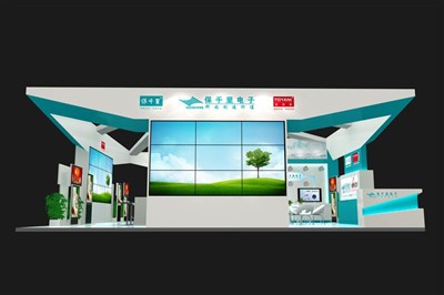 143平米展臺設(shè)計制作：四面開口/現(xiàn)代/木質(zhì)結(jié)構(gòu)/藍(lán)色，為安防展展商而作（免費(fèi)使用）