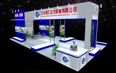 112平米展臺設(shè)計(jì)制作：四面開口/現(xiàn)代/木質(zhì)結(jié)構(gòu)/藍(lán)色，為機(jī)械展展商而作（免費(fèi)使用）