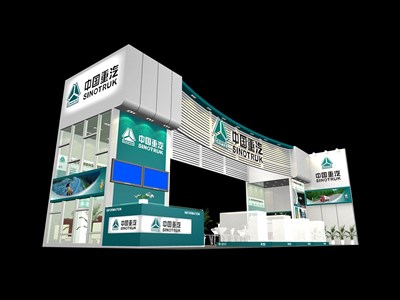 96平米展臺設(shè)計制作：二面開口/現(xiàn)代/木質(zhì)結(jié)構(gòu)/綠色，為機械展展商而作（免費使用）
