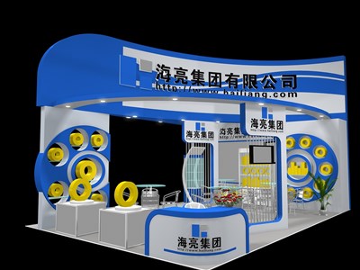 54平米展臺設(shè)計制作：三面開口/現(xiàn)代/木質(zhì)結(jié)構(gòu)/藍色，為機械展展商而作（免費使用）