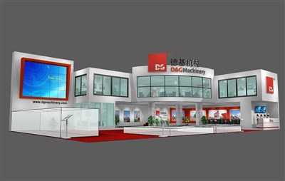 360平米展臺設(shè)計制作：二面開口/現(xiàn)代/木質(zhì)結(jié)構(gòu)/白色，為機(jī)械展展商而作（免費(fèi)使用）