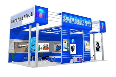 72平米展臺設計制作：三面開口/現(xiàn)代/木質(zhì)結(jié)構(gòu)/藍色，為機械展展商而作（免費使用）