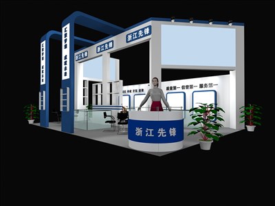 54平米展臺(tái)設(shè)計(jì)制作：三面開口/現(xiàn)代/木質(zhì)結(jié)構(gòu)/藍(lán)色，為機(jī)械展展商而作（免費(fèi)使用）