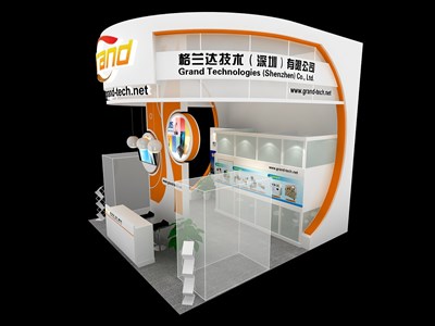 36平米展臺設計制作：三面開口/現(xiàn)代/木質(zhì)結(jié)構(gòu)/白色，為機械展展商而作（免費使用）