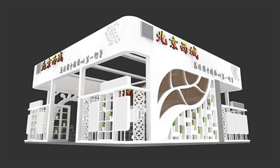 100平米展臺設計制作：三面開口/現(xiàn)代/木質(zhì)結構/白色，為茶博會展商而作（免費使用）