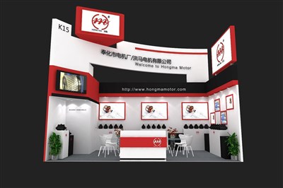 18平米展臺設(shè)計(jì)制作：一面開口/前衛(wèi)/木質(zhì)結(jié)構(gòu)/紅色，為機(jī)械展展商而作（免費(fèi)使用）