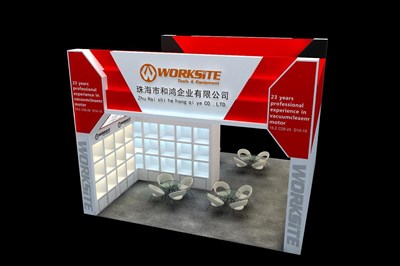 36平米展臺設(shè)計制作：二面開口/現(xiàn)代/木質(zhì)結(jié)構(gòu)/彩色，為家電展展商而作（免費使用）