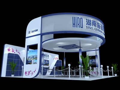 76.5平米展臺(tái)設(shè)計(jì)制作：四面開(kāi)口/現(xiàn)代/木質(zhì)結(jié)構(gòu)/藍(lán)色，為汽配展展商而作（免費(fèi)使用）