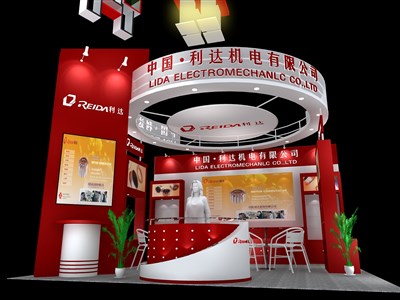 36平米展臺設(shè)計制作：三面開口/現(xiàn)代/木質(zhì)結(jié)構(gòu)/紅色，為汽配展展商而作（免費使用）