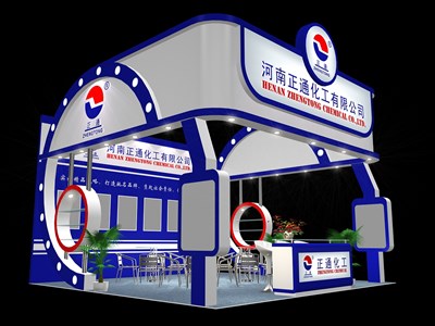 36平米展臺設(shè)計制作：三面開口/現(xiàn)代/木質(zhì)結(jié)構(gòu)/藍色，為汽配展展商而作（免費使用）