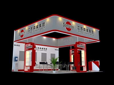 36平米展臺設(shè)計制作：三面開口/現(xiàn)代/木質(zhì)結(jié)構(gòu)/紅色，為汽配展展商而作（免費使用）