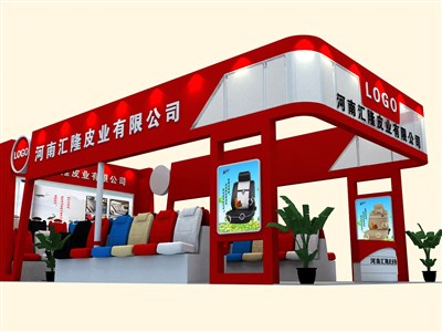 72平米展臺設計制作：三面開口/現代/木質結構/紅色，為汽配展展商而作（免費使用）