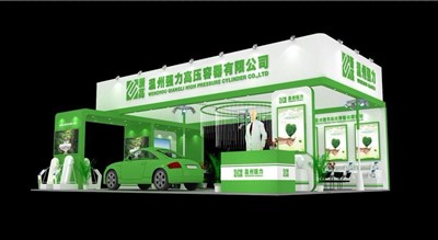 108平米展臺(tái)設(shè)計(jì)制作：四面開口/現(xiàn)代/木質(zhì)結(jié)構(gòu)/綠色，為汽配展展商而作（免費(fèi)使用）
