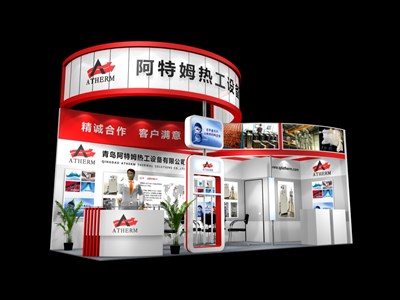 24平米展臺設(shè)計制作：二面開口/現(xiàn)代/木質(zhì)結(jié)構(gòu)/紅色，為汽配展展商而作（免費使用）