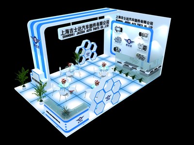 54平米展臺設(shè)計(jì)制作：三面開口/前衛(wèi)/木質(zhì)結(jié)構(gòu)/藍(lán)色，為汽配展展商而作（免費(fèi)使用）