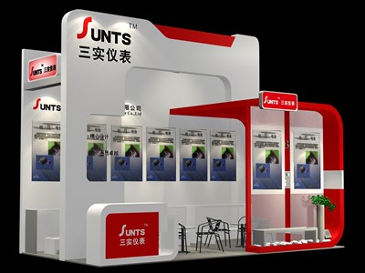 18平米展臺設計制作：三面開口/現(xiàn)代/木質結構/紅色，為汽配展展商而作（免費使用）