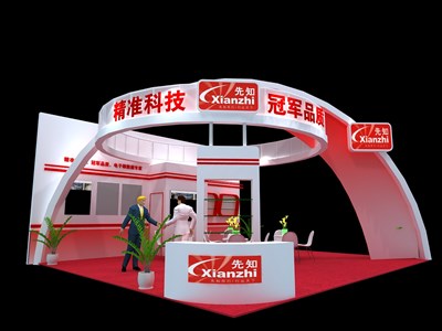 72平米展臺設計制作：三面開口/現(xiàn)代/木質(zhì)結(jié)構(gòu)/紅色，為汽配展展商而作（免費使用）