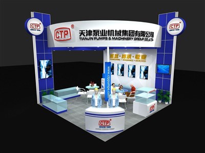 36平米展臺設(shè)計制作：三面開口/現(xiàn)代/木質(zhì)結(jié)構(gòu)/藍(lán)色，為汽配展展商而作（免費使用）