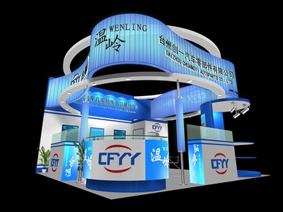 36平米展臺設(shè)計制作：三面開口/現(xiàn)代/木質(zhì)結(jié)構(gòu)/藍(lán)色，為汽配展展商而作（免費使用）