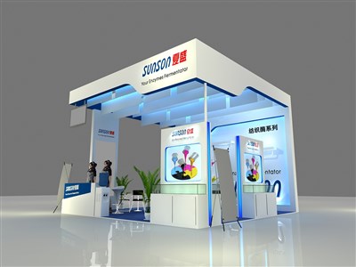 36平米展臺設計制作：三面開口/現(xiàn)代/木質(zhì)結(jié)構/白色，為電子展展商而作（免費使用）