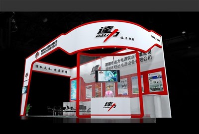 72平米展臺(tái)設(shè)計(jì)制作：三面開口/現(xiàn)代/木質(zhì)結(jié)構(gòu)/紅色，為電子展展商而作（免費(fèi)使用）