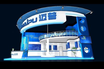 85平米展臺設(shè)計制作：二面開口/現(xiàn)代/木質(zhì)結(jié)構(gòu)/藍色，為電子展展商而作（免費使用）
