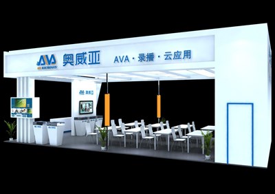 72平米展臺設(shè)計制作：三面開口/現(xiàn)代/木質(zhì)結(jié)構(gòu)/白色，為電子展展商而作（免費使用）