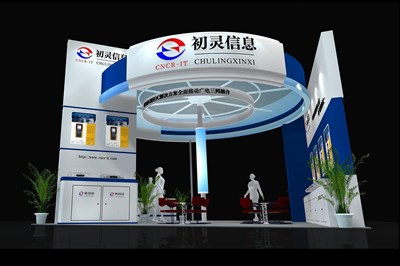 64平米展臺設(shè)計制作：二面開口/前衛(wèi)/木質(zhì)結(jié)構(gòu)/藍(lán)色，為電子展展商而作（免費使用）