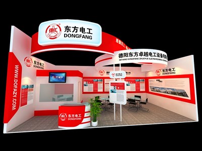 36平米展臺(tái)設(shè)計(jì)制作：一面開口/現(xiàn)代/木質(zhì)結(jié)構(gòu)/紅色，為電子展展商而作（免費(fèi)使用）