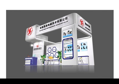 18平米展臺設計制作：三面開口/前衛(wèi)/木質(zhì)結構/白色，為電子展展商而作（免費使用）