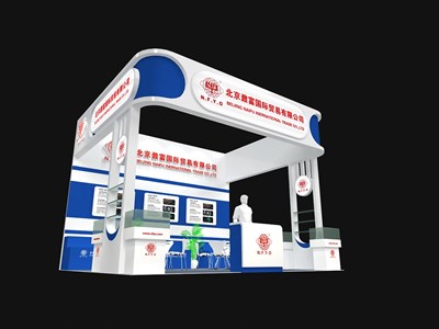 30平米展臺設(shè)計制作：三面開口/現(xiàn)代/木質(zhì)結(jié)構(gòu)/藍色，為電子展展商而作（免費使用）