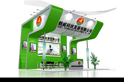 36平米展臺設(shè)計(jì)制作：三面開口/前衛(wèi)/木質(zhì)結(jié)構(gòu)/綠色，為電子展展商而作（免費(fèi)使用）