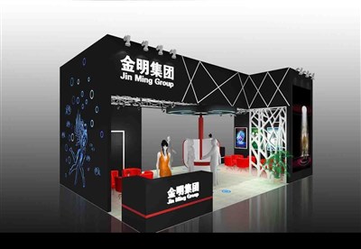 54平米展臺設(shè)計制作：二面開口/前衛(wèi)/木質(zhì)結(jié)構(gòu)/黑色，為電子展展商而作（免費使用）