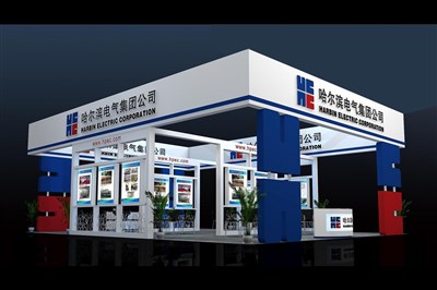 108平米展臺設(shè)計(jì)制作：四面開口/現(xiàn)代/木質(zhì)結(jié)構(gòu)/藍(lán)色，為電子展展商而作（免費(fèi)使用）