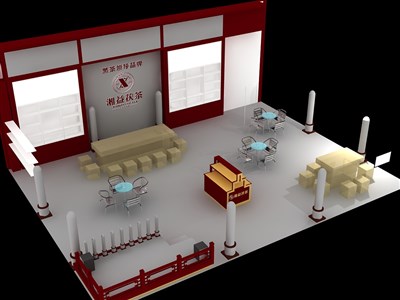 108平米展臺(tái)設(shè)計(jì)制作：三面開口/中式/木質(zhì)結(jié)構(gòu)/咖啡色，為茶博會(huì)展商而作（免費(fèi)使用）