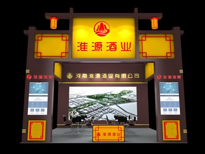 36平米展臺設(shè)計(jì)制作：三面開口/中式/木質(zhì)結(jié)構(gòu)/灰色，為糖酒展展商而作（免費(fèi)使用）