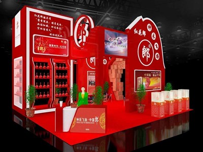 72平米展臺設計制作：三面開口/現(xiàn)代/型材結構/紅色，為糖酒展展商而作（免費使用）