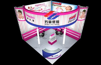 36平米展臺設(shè)計(jì)制作：二面開口/現(xiàn)代/木質(zhì)結(jié)構(gòu)/彩色，為綜合展展商而作（免費(fèi)使用）