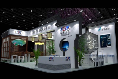 108平米展臺設計制作：三面開口/中式/木質結構/灰色，為電子展展商而作（免費使用）