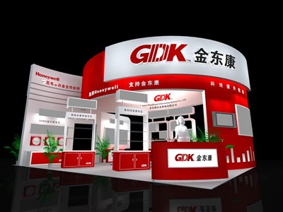 54平米展臺設(shè)計制作：三面開口/前衛(wèi)/木質(zhì)結(jié)構(gòu)/紅色，為電子展展商而作（免費使用）