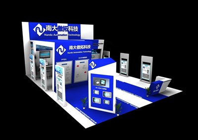 70平米展臺設(shè)計制作：三面開口/現(xiàn)代/木質(zhì)結(jié)構(gòu)/藍色，為綜合展展商而作（免費使用）