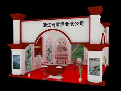 42平米展臺設(shè)計(jì)制作：二面開口/中式/木質(zhì)結(jié)構(gòu)/彩色，為糖酒展展商而作（免費(fèi)使用）